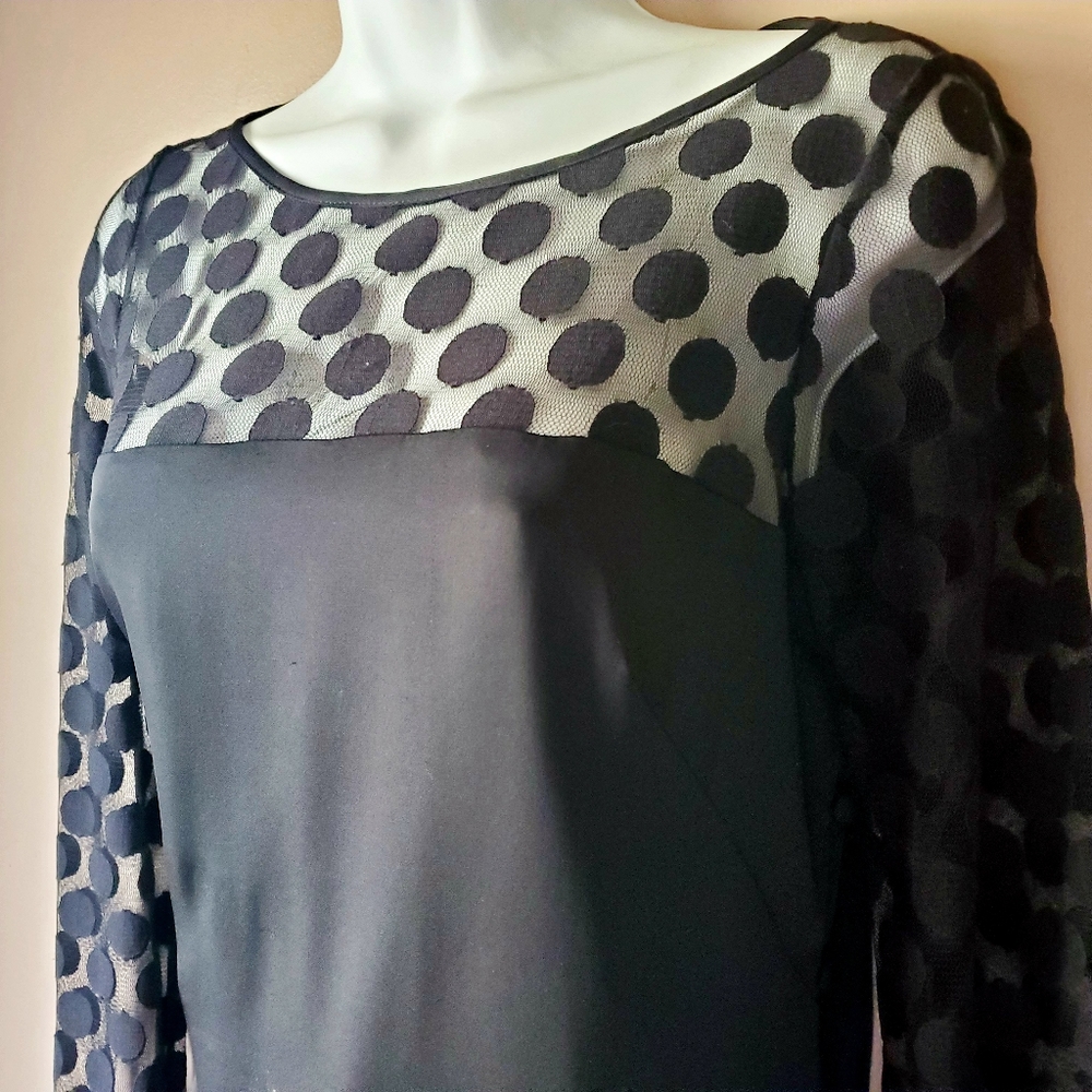 MILLY Black Dot Silk Top Blouse Sz 2 XS
